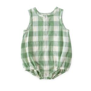 Green Gingham Baby Romper Pehr Checkmate Pocket One piece 6-12mo organic